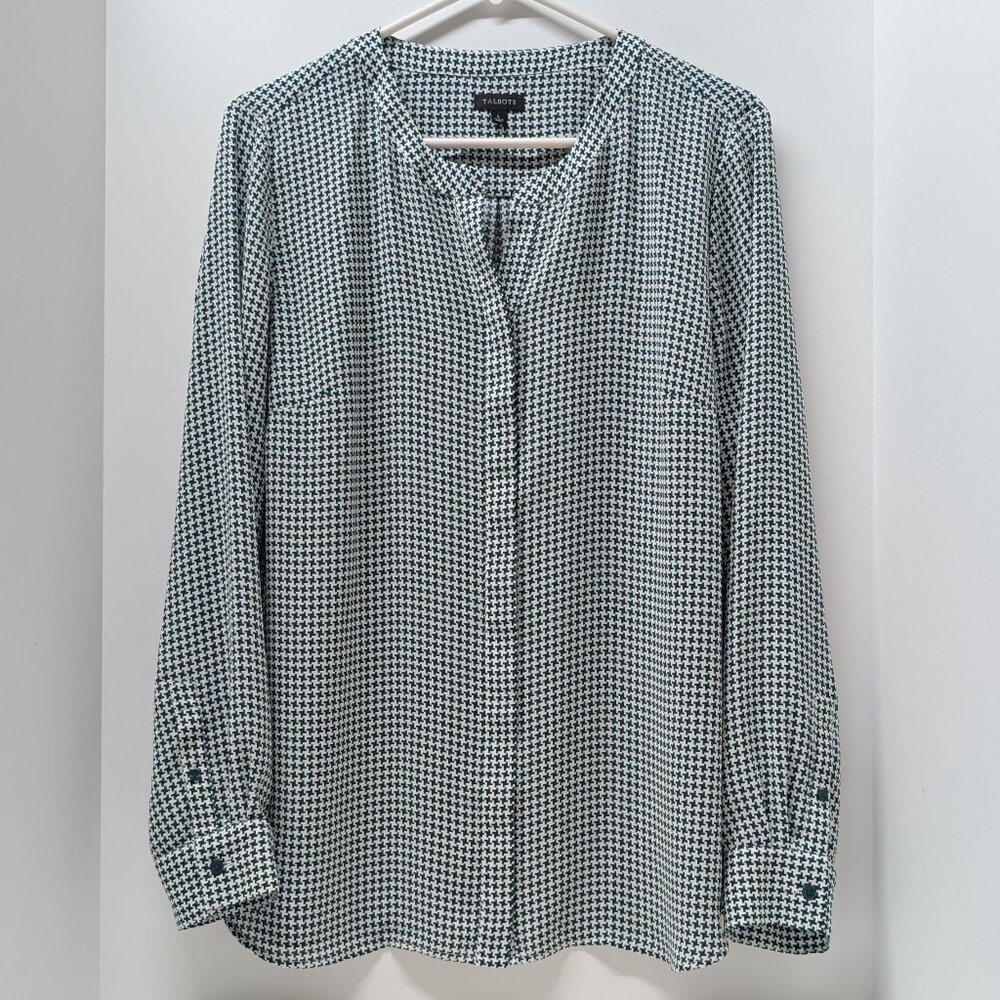 Talbots Long Sleeve Houndstooth Pattern Blouse In… - image 3